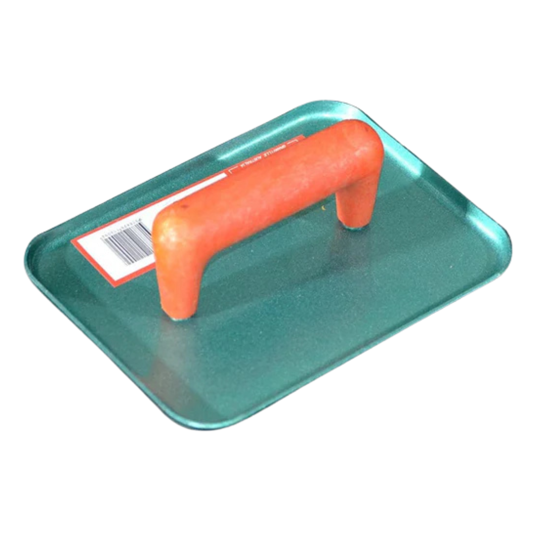 Masterfinish plastic hand float with ergonomic handle for smoothing, finishing, and texturing cement renders, grout, plaster, and concrete surfaces.