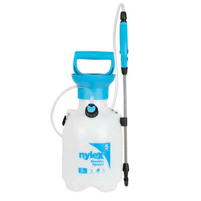 NYLEX 5L shoulder sprayer with spray wand for applying primers, cleaning solutions, and waterproofing chemicals on construction surfaces.
