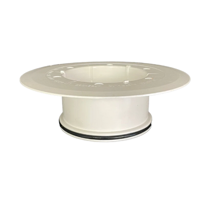 Plastec 100mm PVC puddle flange designed to provide a secure waterproof connection around floor wastes and pipe penetrations in concrete slabs and waterproofing membrane systems.