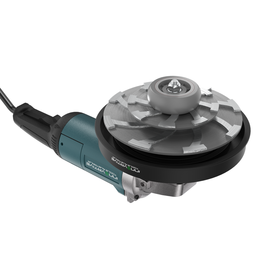 Recess Disc 2 3V2 diamond grinding disc mounted on an angle grinder for concrete surface preparation