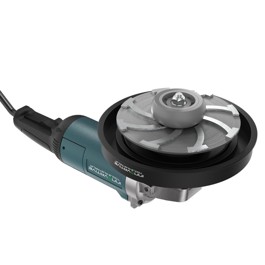 Recess Disc 3 3V3 diamond grinding disc mounted on an angle grinder for concrete surface preparation