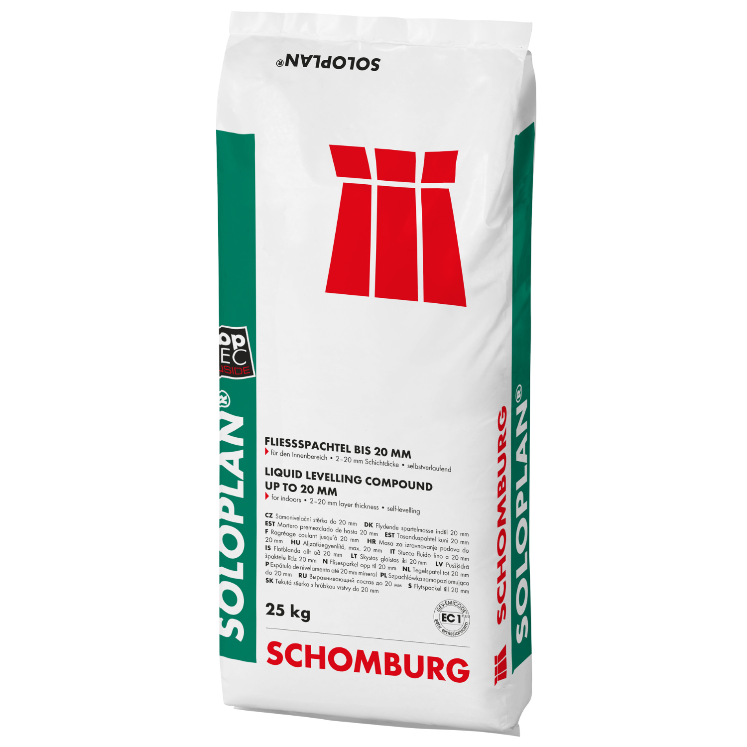 Schomburg SOLOPLAN-30 25kg high-performance self-levelling compound for smoothing and levelling concrete and cement-based floors before installing tiles, vinyl, carpet, and other floor coverings.