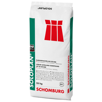 Schomburg SOLOPLAN-30 25kg high-performance self-levelling compound for smoothing and levelling concrete and cement-based floors before installing tiles, vinyl, carpet, and other floor coverings.