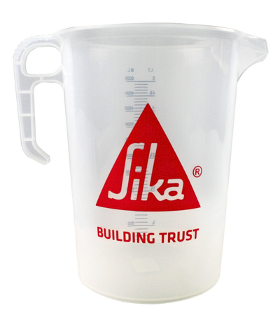 Sika 5L measuring jug with graduated markings and ergonomic handle for accurately measuring and mixing waterproofing products, resins, coatings, and construction chemicals.