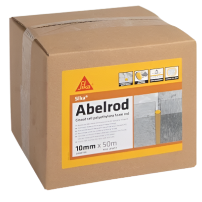 Sika Abelrod Closed Cell Polyethylene Foam Rod 10mm x 50m for use as a backing rod in expansion joints and sealant applications, helping control sealant depth and improve joint performance