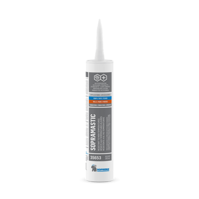 SOPREMA SOPRAMASTIC 305ml hybrid polymer sealant and adhesive cartridge for waterproofing, roofing, wall joints, perimeter sealing and flashing applications.