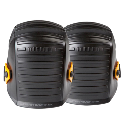 ToughBuilt waterproof knee pads with durable hard shell caps and adjustable straps for kneeling comfort and protection during tiling, waterproofing, flooring, and construction work.