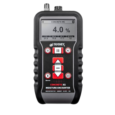 Tramex CMEX5 Concrete Multi Moisture Meter for non-destructive moisture testing of concrete floors, screeds, and building materials with digital moisture readings.