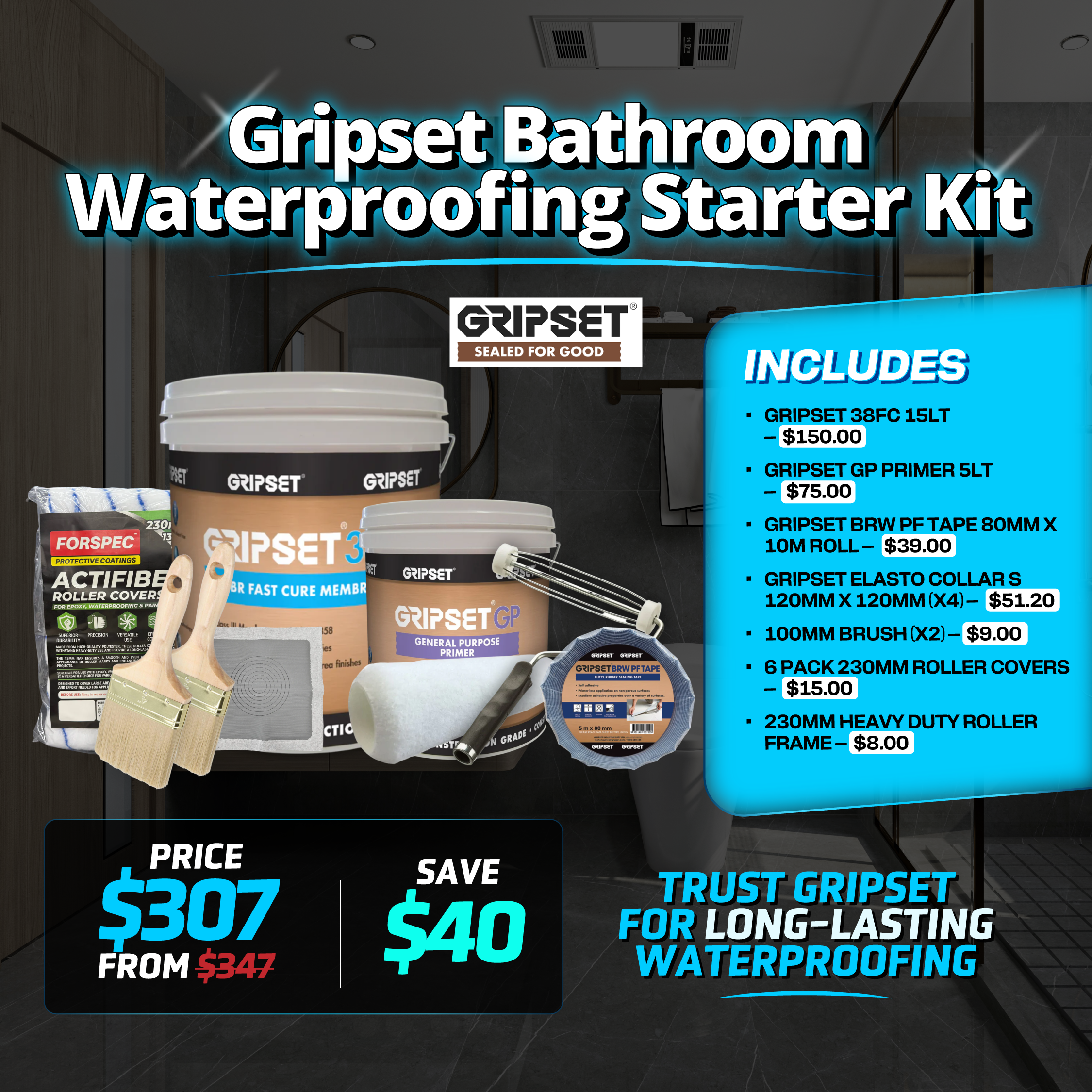 The Gripset Bathroom Waterproofing Starter Kit 