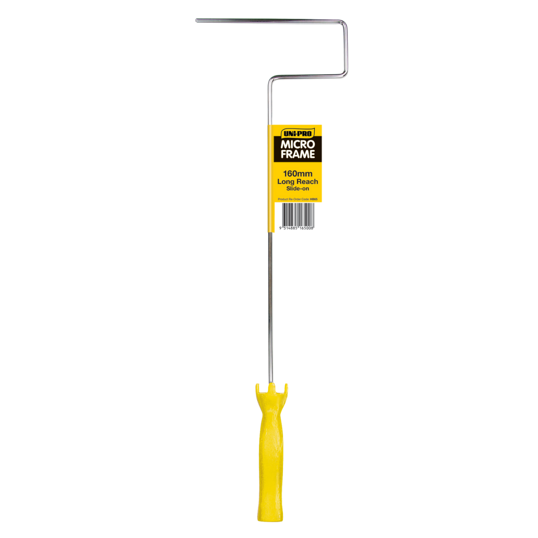 UNI PRO 160mm Long Reach Mini Roller Frame for 160mm slide-on mini roller covers, ideal for painting, waterproofing, epoxy coatings and reaching tight or elevated areas.