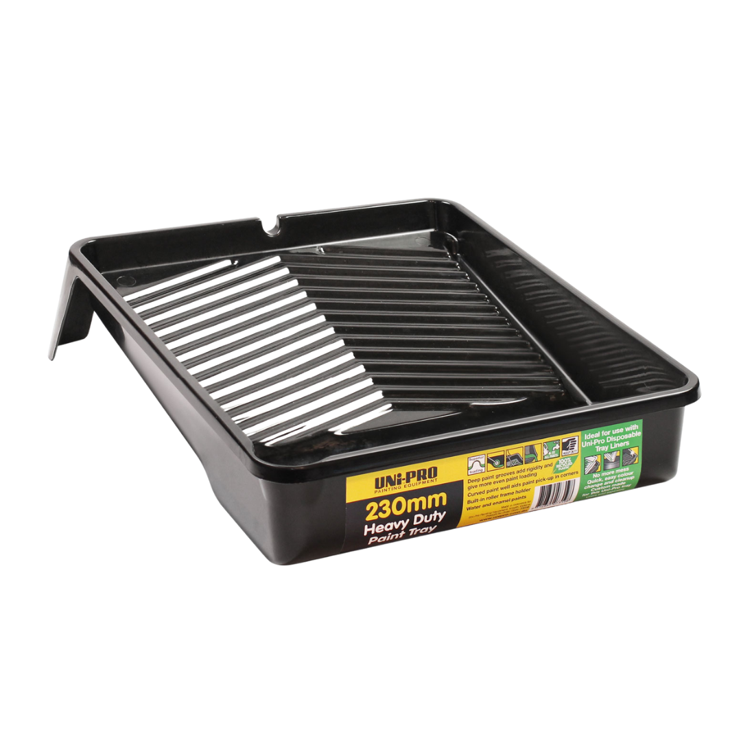 UNI PRO 230mm Heavy Duty Paint Tray for use with 230mm paint rollers, suitable for painting, waterproofing, epoxy coatings, primers and general decorating applications.