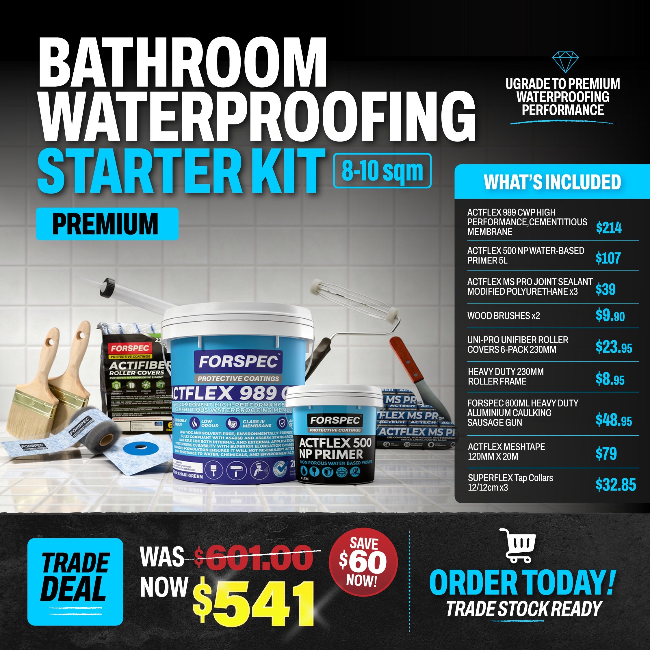Forspec Bathroom Waterproofing Starter Kit Premium - EOFY Trade Deal