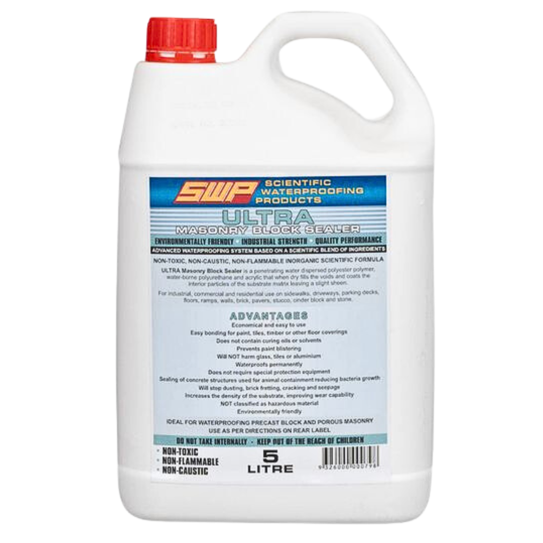 SWP Ultra Masonry Block Sealer 5 Litre penetrating water-based sealer for concrete, masonry blocks, brickwork, and porous surfaces.