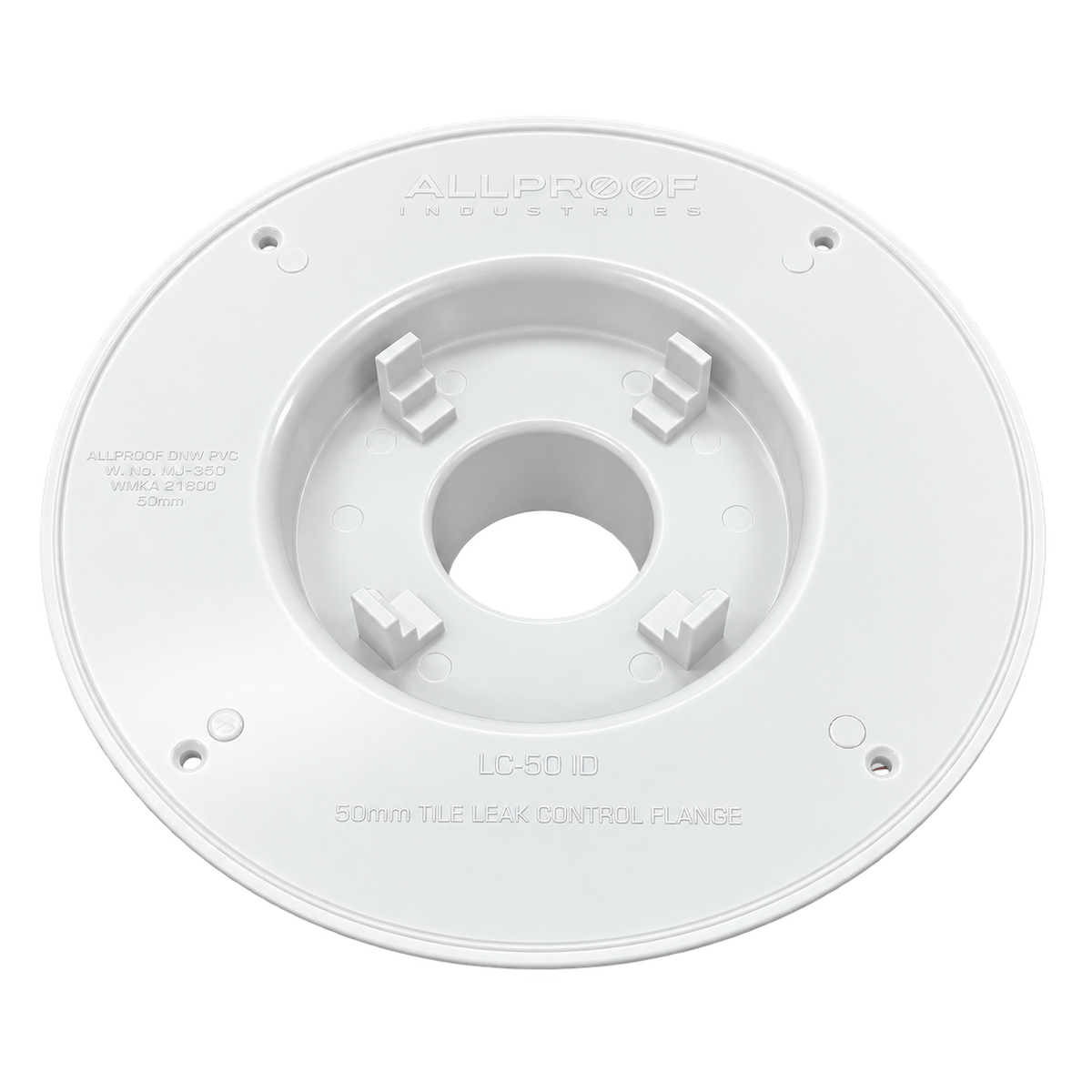 50mm Tile Leak Control Flange in white for waterproofing applications, designed to create a secure watertight seal around floor waste penetrations.