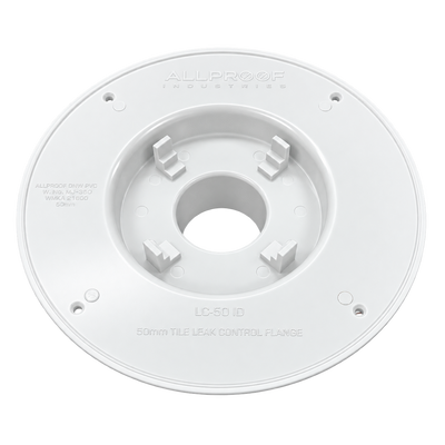 50mm Tile Leak Control Flange in white for waterproofing applications, designed to create a secure watertight seal around floor waste penetrations.