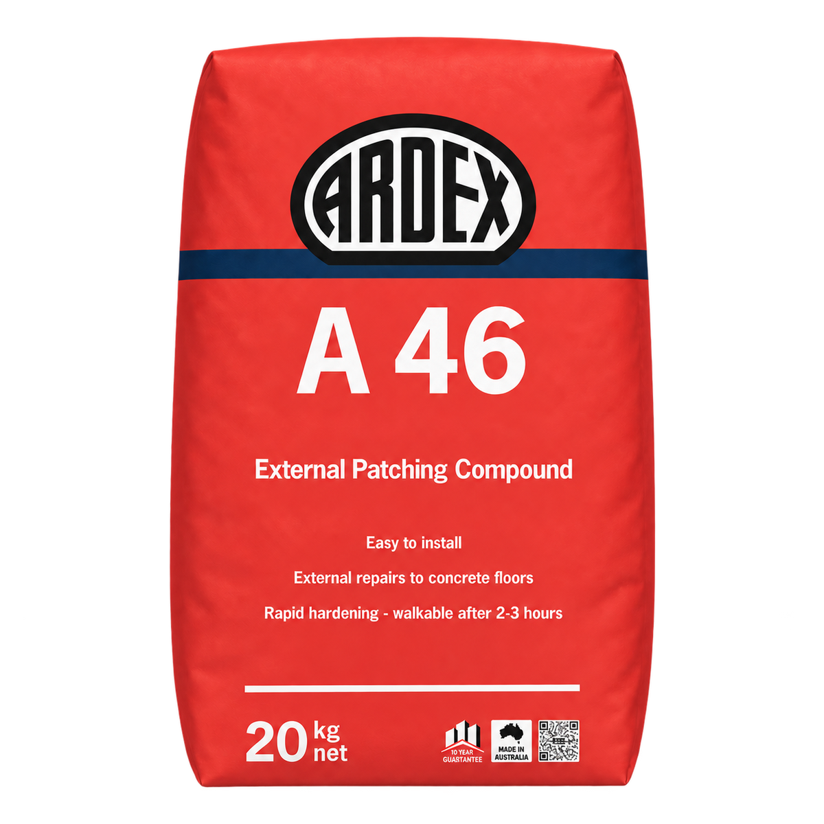 Ardex A46 External Patching Compound 20kg for rapid external concrete floor repairs, patching, and levelling with fast hardening performance.