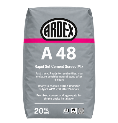 Ardex A 48 rapid set cement screed mix 20kg for fast-track floor screeding and tile underlayment applications