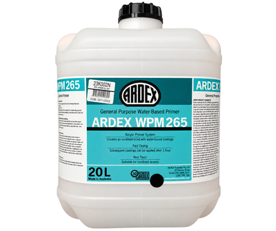Ardex WPM 265 Water-Based Primer 20L acrylic primer for improving adhesion of waterproofing membranes, coatings, and flooring systems on porous surfaces.