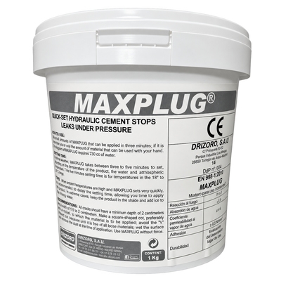 Drizoro MAXPLUG quick-setting hydraulic cement for stopping water leaks under pressure