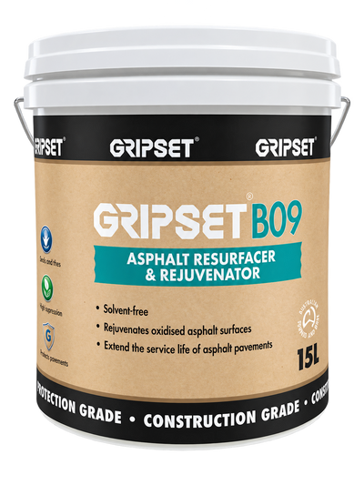 GRIPSET B09 Asphalt Resurfacer & Rejuvenator 15L pail for restoring and protecting oxidised asphalt surfaces