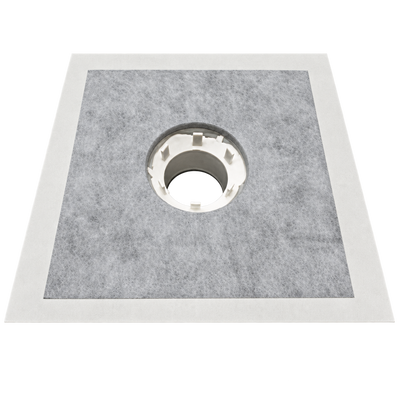 GRIPSET BRWPF square self-adhesive butyl rubber sealing patch designed to create a waterproof seal around floor wastes, pipe penetrations, and drainage outlets before applying waterproofing membranes.