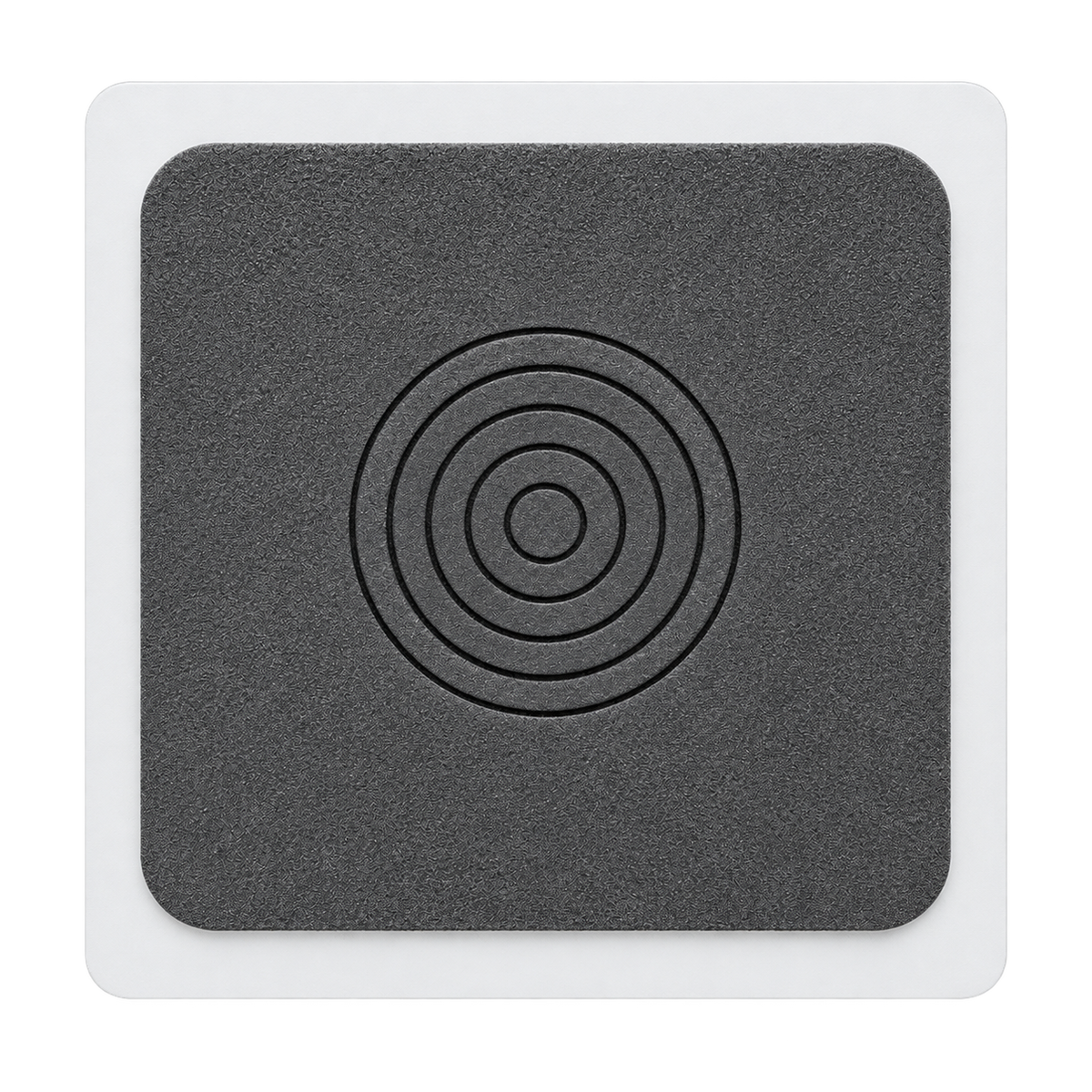 Square foam penetration seal with concentric cut rings for waterproofing pipe penetrations and service outlets.