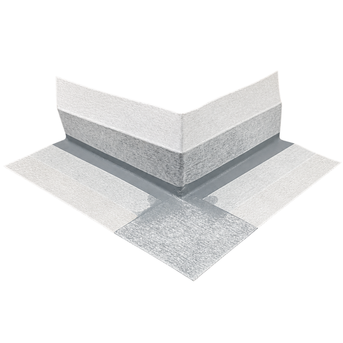 Preformed external waterproofing corner with a flexible rubber centre and non-woven fleece backing, designed to reinforce external wall and floor corners, hobs, curbs, and movement joints in waterproofing membrane systems.