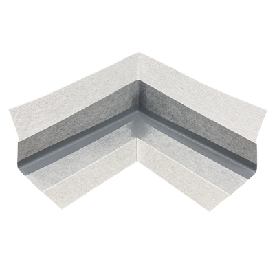 Preformed internal waterproofing corner with a flexible rubber centre and non-woven fleece backing, designed to reinforce internal wall and floor junctions, movement joints, and corners in waterproofing membrane systems.
