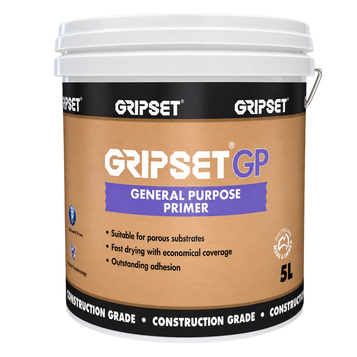 Gripset GP General Purpose Primer 5L water-based primer for improving adhesion on porous concrete, masonry, fibre cement, screeds, and other absorbent substrates before waterproofing, tiling, and flooring applications.