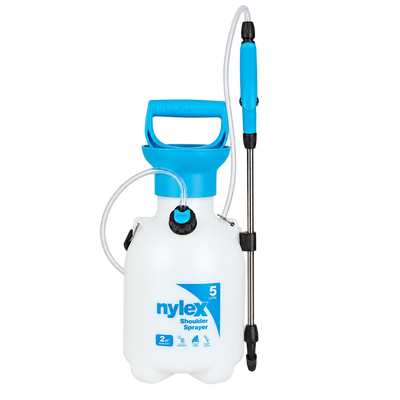 NYLEX 5L shoulder sprayer with spray wand for applying primers, cleaning solutions, and waterproofing chemicals on construction surfaces.