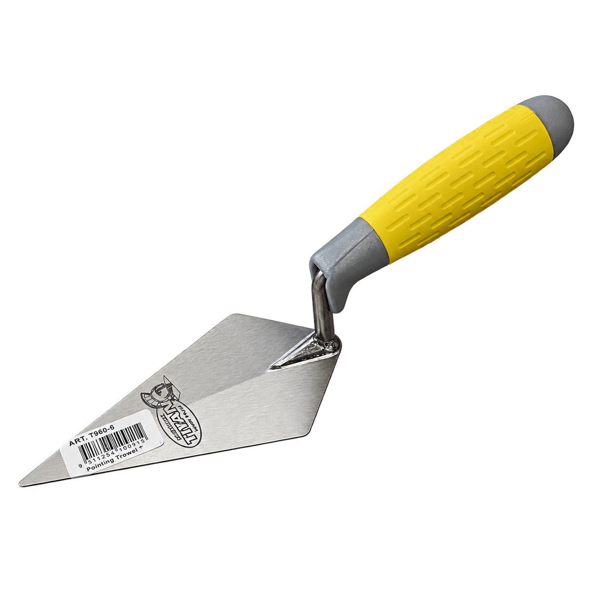 Titan Easy Mix 6-inch pointing trowel with a hardened steel blade and ergonomic handle for bricklaying, pointing, patching, and mortar application.