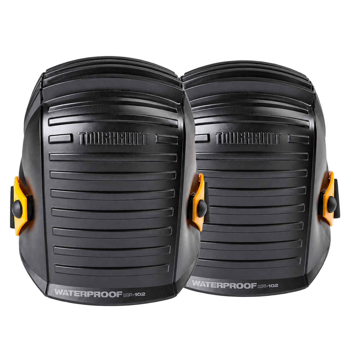 ToughBuilt waterproof knee pads with durable hard shell caps and adjustable straps for kneeling comfort and protection during tiling, waterproofing, flooring, and construction work.