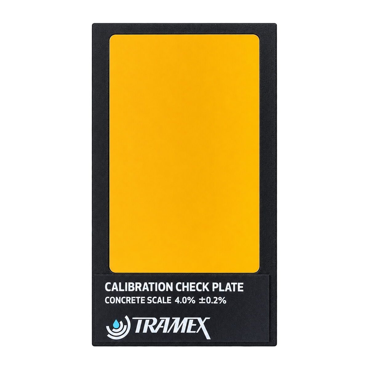 Tramex Calibration Check Plate for verifying the accuracy and calibration of Tramex concrete moisture meters on the concrete scale (4.0% ±0.2%).