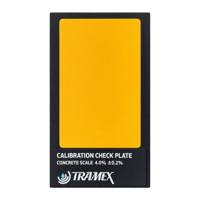Tramex Calibration Check Plate for verifying the accuracy and calibration of Tramex concrete moisture meters on the concrete scale (4.0% ±0.2%).