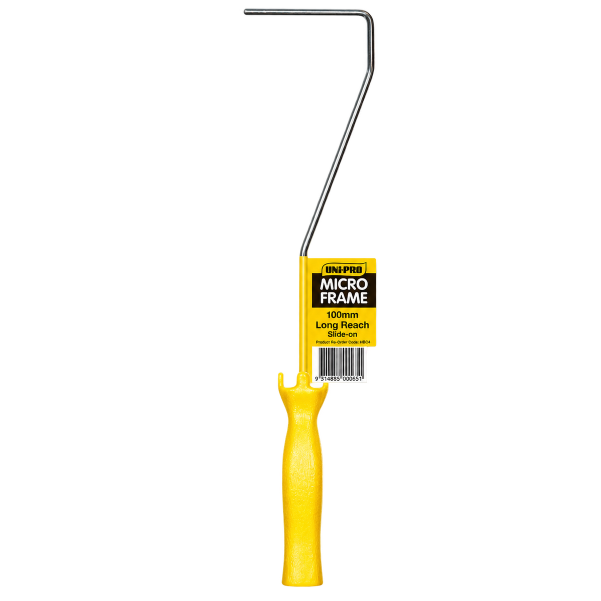 UNI PRO 100mm Mini Roller Frame with long reach handle for 100mm slide-on mini roller covers, ideal for painting, waterproofing, epoxy coatings and detail work.