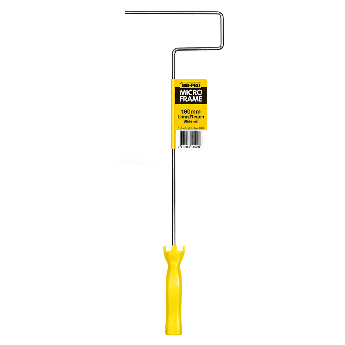 UNI PRO 160mm Long Reach Mini Roller Frame for 160mm slide-on mini roller covers, ideal for painting, waterproofing, epoxy coatings and reaching tight or elevated areas.