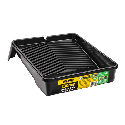 Uni-Pro 230mm heavy duty paint tray designed for use with paint rollers, providing a durable tray for efficient paint loading and application.