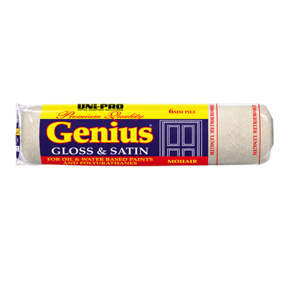 UNI PRO 230mm Mohair Roller Cover with 6mm pile for smooth gloss and satin finishes, ideal for oil-based paints, water-based paints and polyurethane coatings.